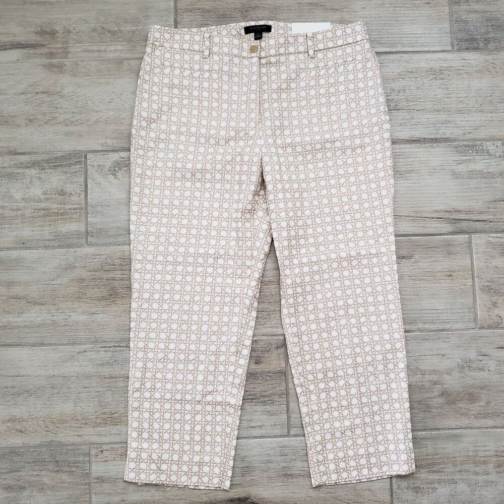 NWT Ann Taylor Petite The‎ Crop Pants Women's Rattan Print Mid Rise Slim Leg 12p